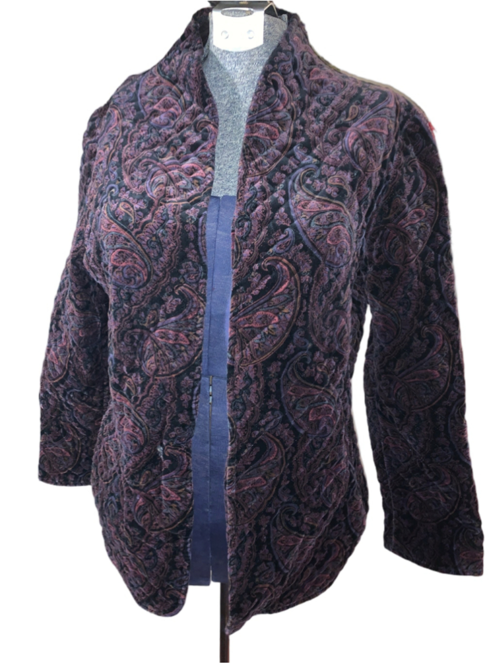 Women's Tan Jay Quilted Paisley velvet jacket , Size 14, Black and Purple